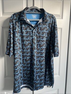 Men's Geometric Blue & Brown Polo Shirt